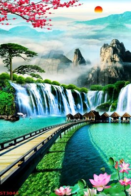 Tải file Tranh sơn thủy thác nước phong thủy ST3042 (gốc) in ấn chất lượng