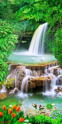 File PSD Tranh sơn thủy thác nước phong thủy ST3081 (nguyên gốc) chất lượng cao