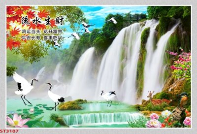 File tranh quảng cáo Tranh sơn thủy thác nước phong thủy ST3107 (download file gốc)