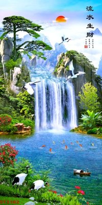 Ảnh gốc Tranh sơn thủy thác nước phong thủy ST3182 (nét căng) in mica
