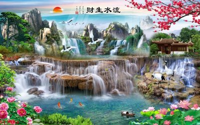 Tải file tranh Tranh sơn thủy thác nước phong thủy ST3183 (gốc) tại Filetranh.com