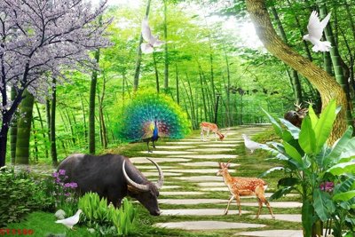 File gốc Tranh sơn thủy thác nước phong thủy ST3186 (in tráng gương) ốp tường