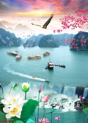 File gốc Tranh sơn thủy thác nước phong thủy ST3187 (PNG) chất lượng cao