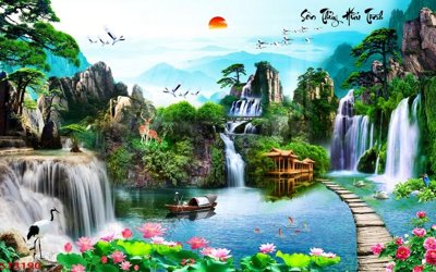 File ảnh Tranh sơn thủy thác nước phong thủy ST3190 (gốc) in poster
