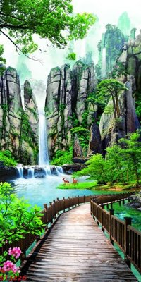 File in ấn Tranh sơn thủy thác nước phong thủy ST3226 chuyên nghiệp