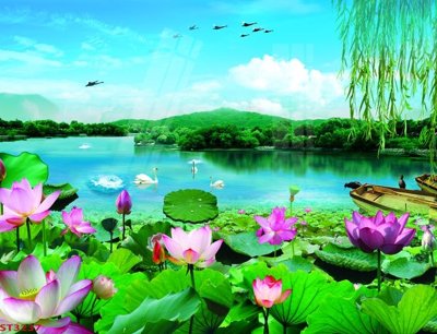 File tranh in trần Tranh sơn thủy thác nước phong thủy ST3237 (ảnh gốc siêu nét)