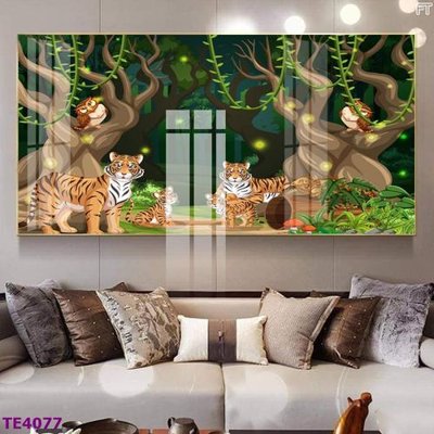 File in trần File tranh trẻ em rừng động vật TE4077 (bản gốc) mây trời