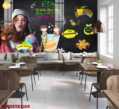 File tranh in trần 3D File tranh dán tường quán trà sữa TSthietke105 (ảnh gốc)