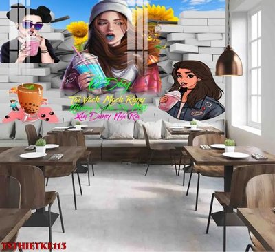 File tranh File tranh dán tường quán trà sữa TSthietke113 (gốc) chủ đề động vật