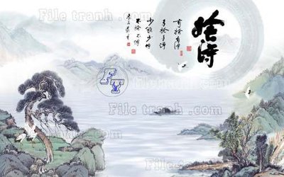 File ảnh File tranh gốc tranh tường hoa thủy mặc trung quốc TTQ235 (gốc) dùng in Pano