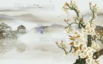 File tranh gốc PSD File tranh gốc tranh tường hoa thủy mặc trung quốc TTQ34 còn nguyên layer