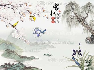 File PSD File tranh gốc tranh tường hoa thủy mặc trung quốc TTQ378 (bản gốc) độ phân giải cao