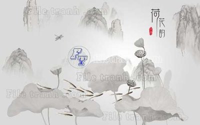 Download file gốc File tranh gốc tranh tường hoa thủy mặc trung quốc TTQ385 (in mica) trong suốt