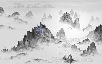 File ảnh File tranh gốc tranh tường hoa thủy mặc trung quốc TTQ388 (gốc) trang trí khách sạn