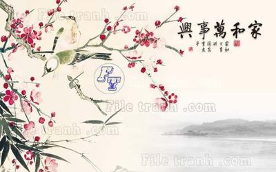 Download file gốc File tranh gốc tranh tường hoa thủy mặc trung quốc TTQ404 (in lụa) hoa lá