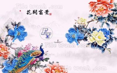 File tranh File tranh gốc tranh tường hoa thủy mặc trung quốc TTQ407 (bản gốc) in lụa dán tường