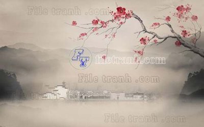 File in trần File tranh gốc tranh tường hoa thủy mặc trung quốc TTQ63 (bản gốc) mây trời