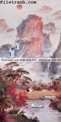 File gốc Tranh phong canh sanh vao cua Trung Quoc111 (in lụa) tranh phong thủy