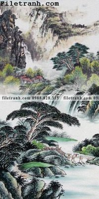 File gốc Tranh phong canh sanh vao cua Trung Quoc165 (in lụa) họa tiết 3D