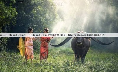 File tranh gốc in trần nhà buc anh chup anh phong canh thon que 162 3D