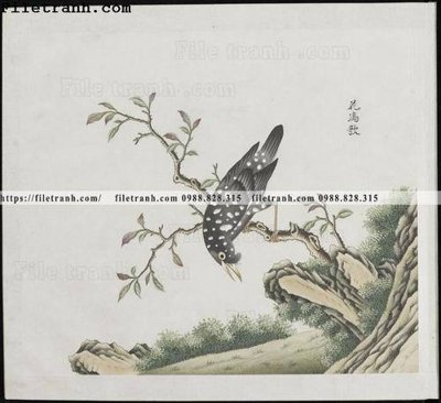 File tranh buc anh hoa co chim muong mau sac nhe nhang 376 (bản gốc) in lụa dán tường