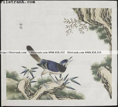 File gốc buc anh hoa co chim muong mau sac nhe nhang 383 (in lụa) cao cấp