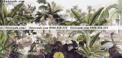 Download file gốc buc anh ve la rung cay nhiet doi chau Au co dien271 (in lụa) tranh 3D