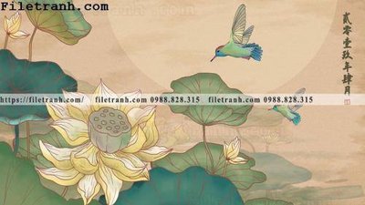 File in trần buc tranh hoa va chim co Trung Hoa 113 (file gốc) hoa văn 3D