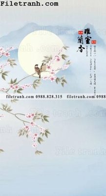 File gốc buc tranh muc ve hoa va chim Trung Quoc 107 (in tráng gương) sang trọng