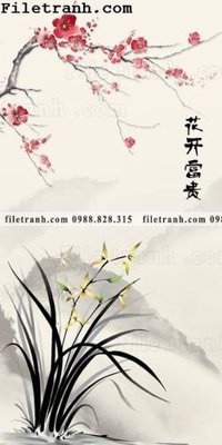 Tải file buc tranh muc ve hoa va chim Trung Quoc 126 (gốc) in tranh tráng gương