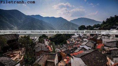 File gốc buc tranh phong canh nong thon 135 (in lụa) họa tiết 3D