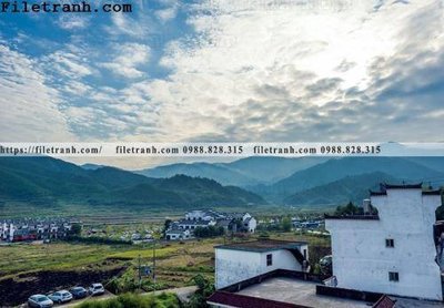 File gốc buc tranh phong canh nong thon 227 (in lụa) hoa văn cổ điển