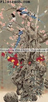 File tranh gốc in trần nhà buc tranh phong canh ve hoa va chim 199 3D