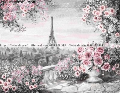 File tranh buc tranh son dau hoa tiet phong canh Chau Au 105 (bản gốc) treo quán cafe