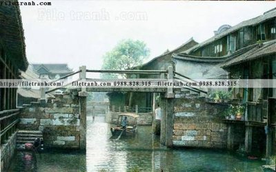 File tranh buc tranh son dau phong canh thac nuoc 227 (bản gốc) in lụa 5D