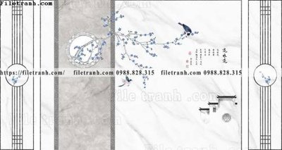 File tranh buc tuong nen hoa va chim phao chi 372 (bản gốc) treo quán cafe