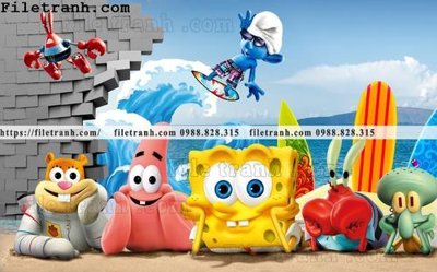 Hình ảnh file gốc in lụa buc tuong nen hoat hinh tre em375