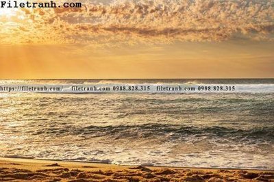 File tranh canh hoang hon tren bien 126 (gốc) in vải canvas