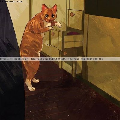 Hình ảnh file gốc in trần nhà chu meo ngo nghinh ve tay 509