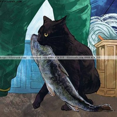 File tranh chu meo ngo nghinh ve tay 529 (bản gốc) in canvas