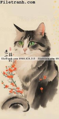File tranh con meo truu tuong 129 (bản gốc) in lụa 3D