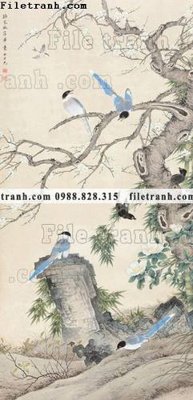 File tranh gốc in trần nhà hinh anh hoa chim co 710 3D