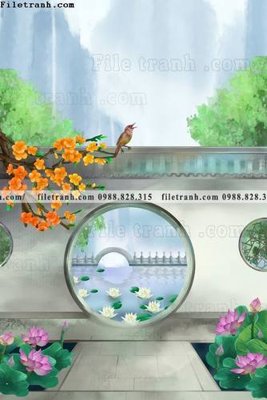 File gốc hinh minh hoa phong canh Trung Quoc toa nha 514 (in lụa) tranh phong thủy