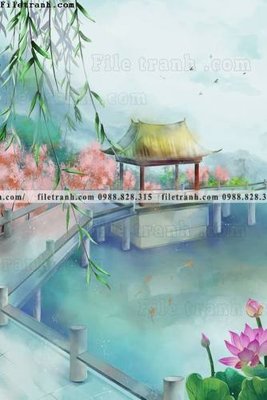 File tranh hinh minh hoa phong canh Trung Quoc toa nha 517 (bản gốc) in lụa dán tường