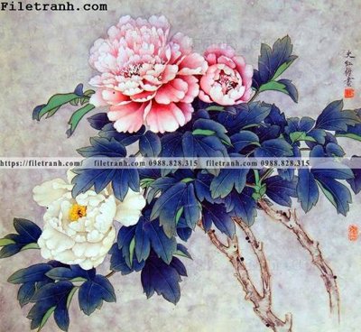 File gốc hoa mau don ve tay 223 (in mica) trang trí