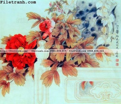 File gốc hoa mau don ve tay 227 (in lụa) tranh thuận buồm