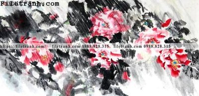 File gốc hoa mau don ve tay 283 (in lụa) tranh thuận buồm