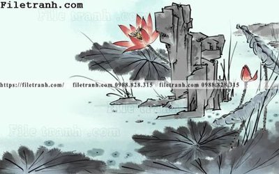 File gốc hoa sen mau nuoc 132 (in lụa) tranh thuận buồm