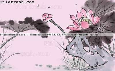 File tranh hoa sen mau nuoc 143 (bản gốc) in lụa 3D