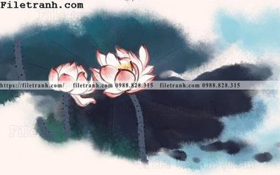 File tranh hoa sen mau nuoc 179 (gốc) in vải canvas